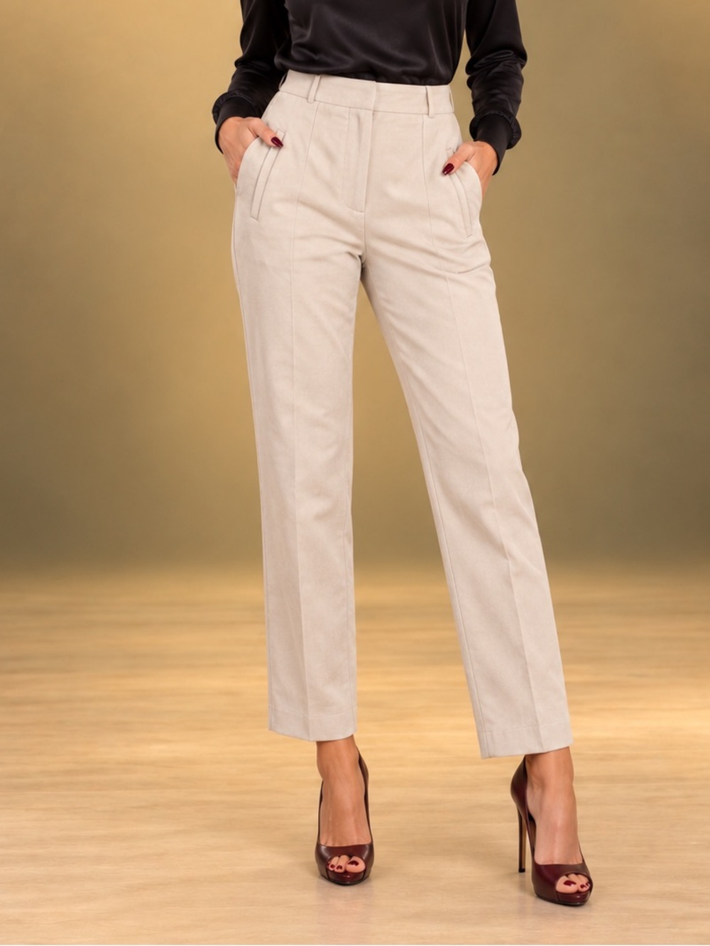 Zara Ivory High Rise Tapered Ankle Trousers Pants Size Large L